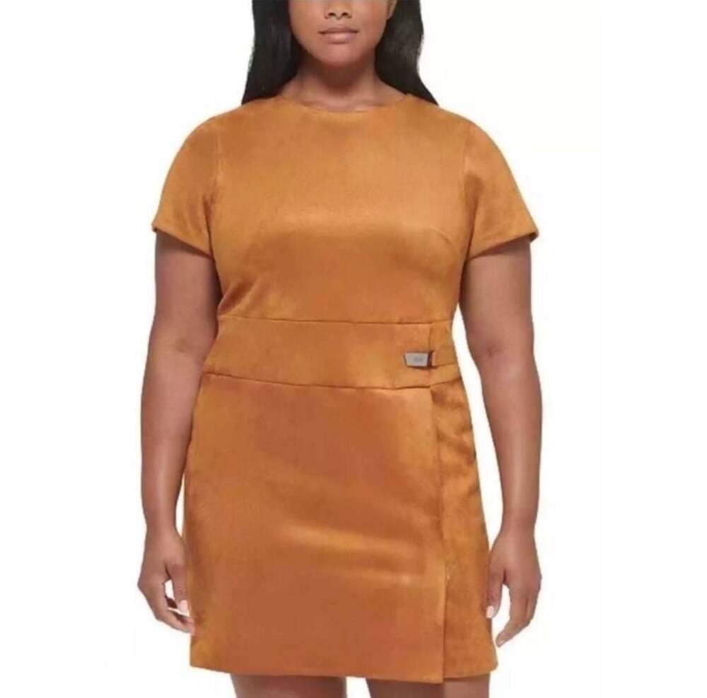 DKNY NWT FAUX SUEDE CAP SLEEVE DRESS PECAN SOFT COMFY 22 22W